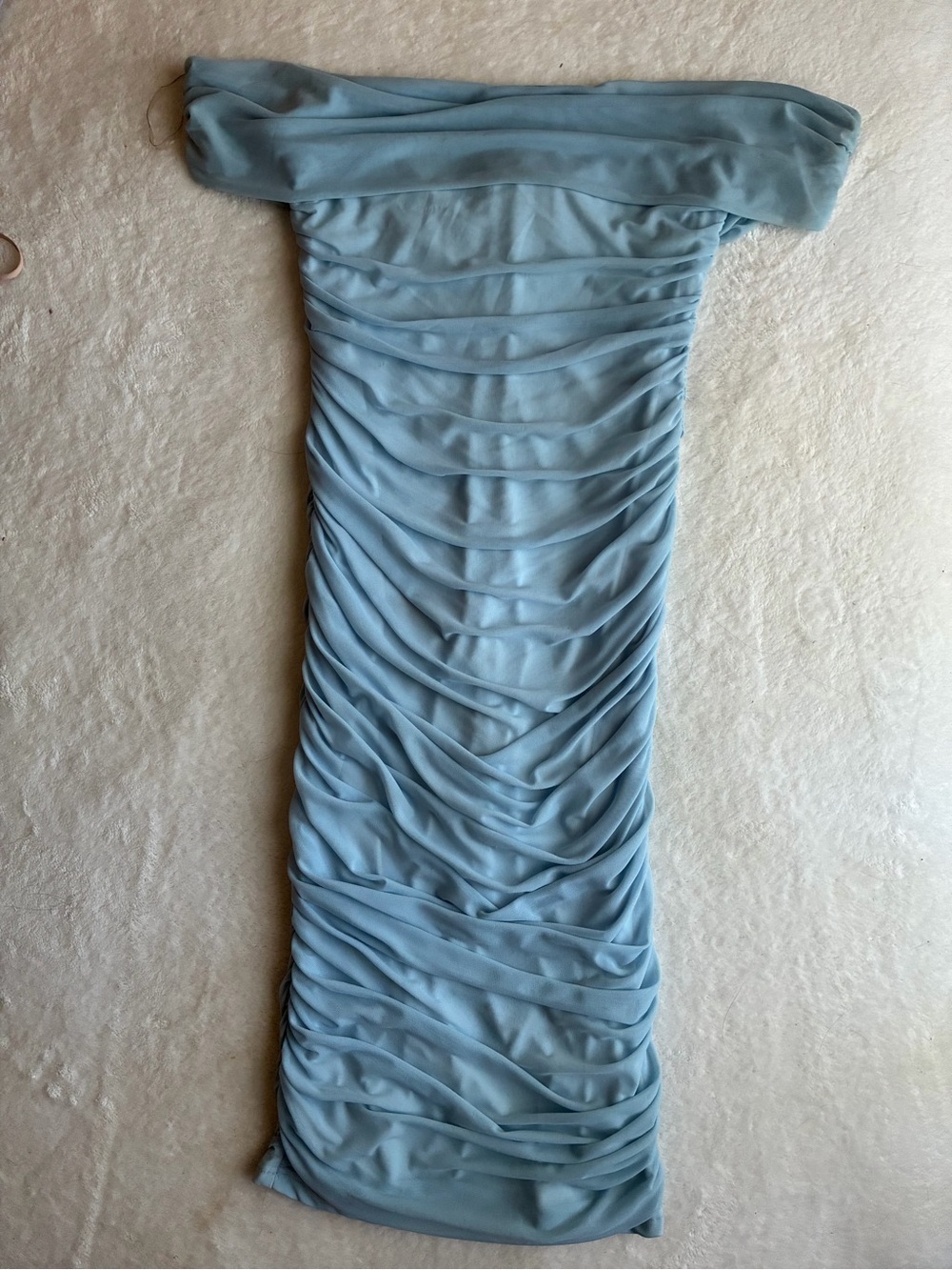 Fashion Nova Strapless Ruched Midi Dress in Pale Blue